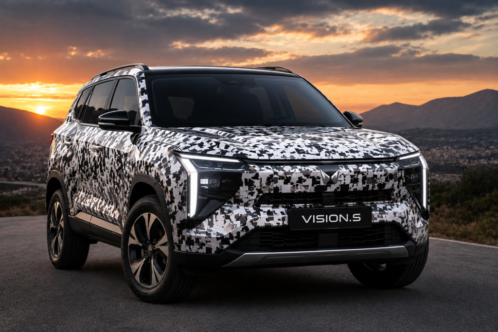 Mahindra Vision S futuristic compact SUV concept with camouflage design and LED headlights