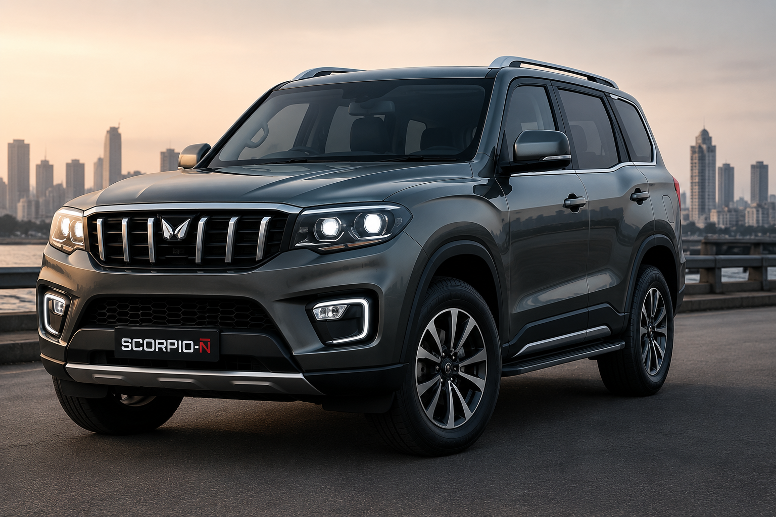 2026 Mahindra Scorpio-N facelift parked on city road with updated front design