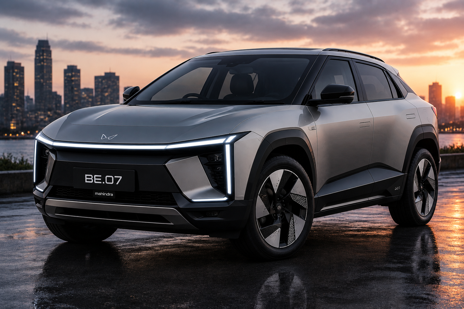 Mahindra BE.07 electric SUV concept with futuristic EV design and LED lights
